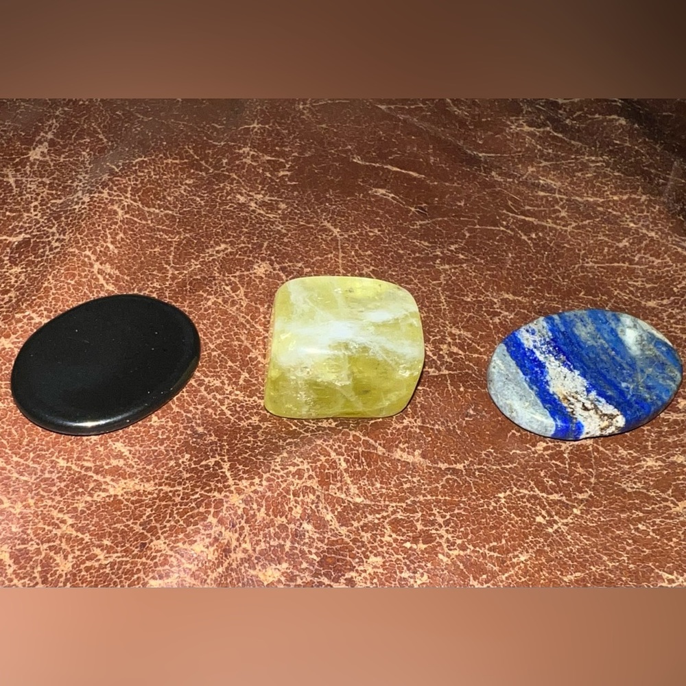 Lapis Lazuli and Obsidian Worry Stones and Citrine Cube Bundle